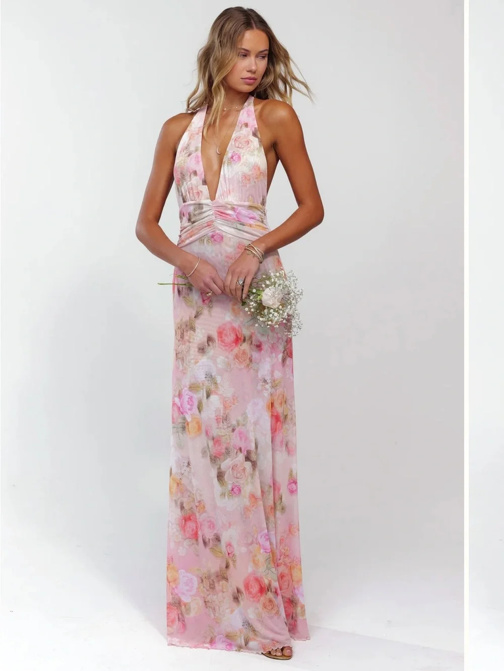 (Never Worn) RESA Pink Floral Halter Maxi Gown
